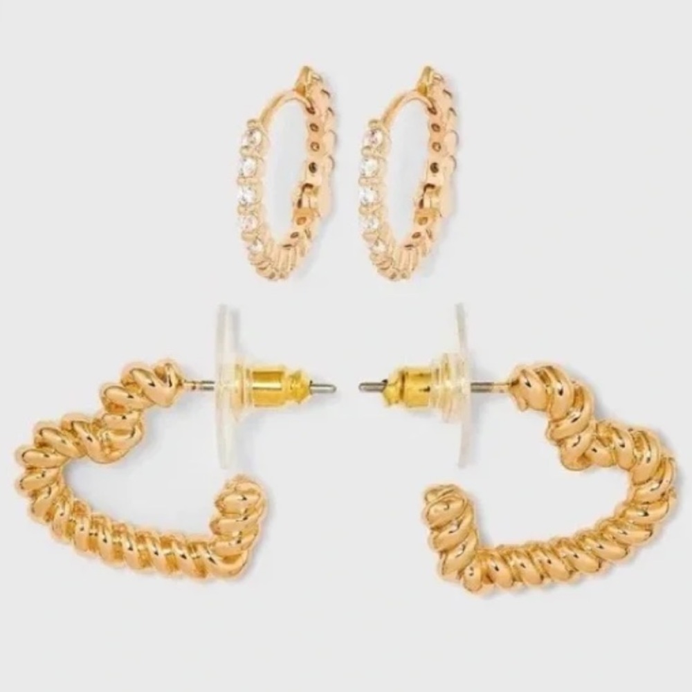 Sugarfix by BaubleBar Crystal Gold Hoop Heart Earrings